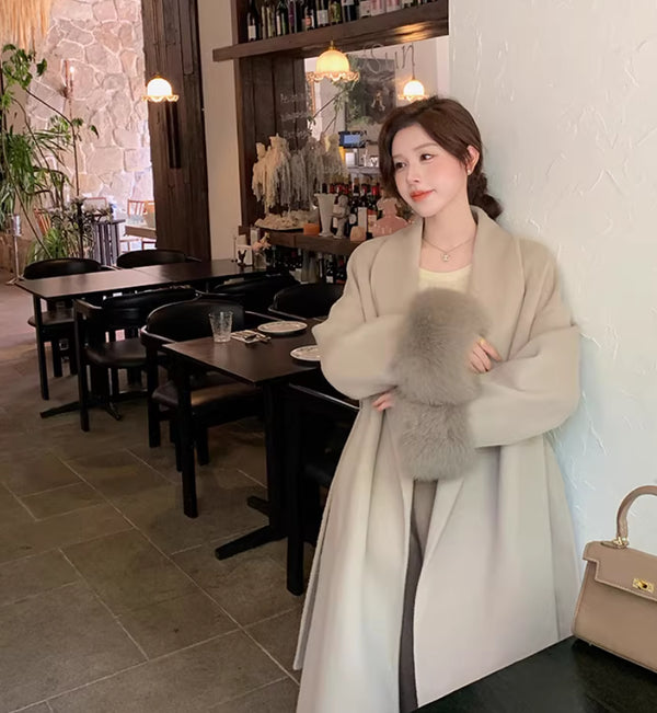 Fox-fur Classic Bestseller Long Double-faced Pure Wool Coat