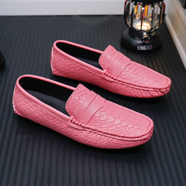 Mens Woven-pattern Leather Shoes Slip-on Loafers