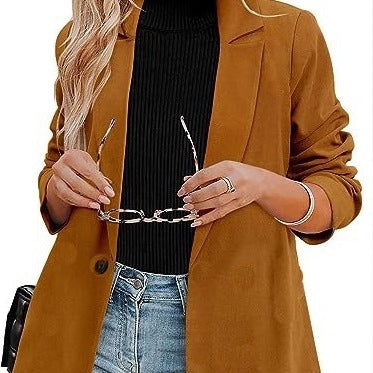 Women's Long-Sleeve Solid-Color Single-Breasted Blazer