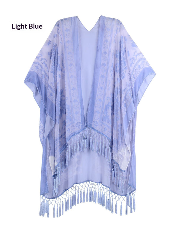 Fashionable Bohemian Style Velvet Long Handmade Fringed Shawl