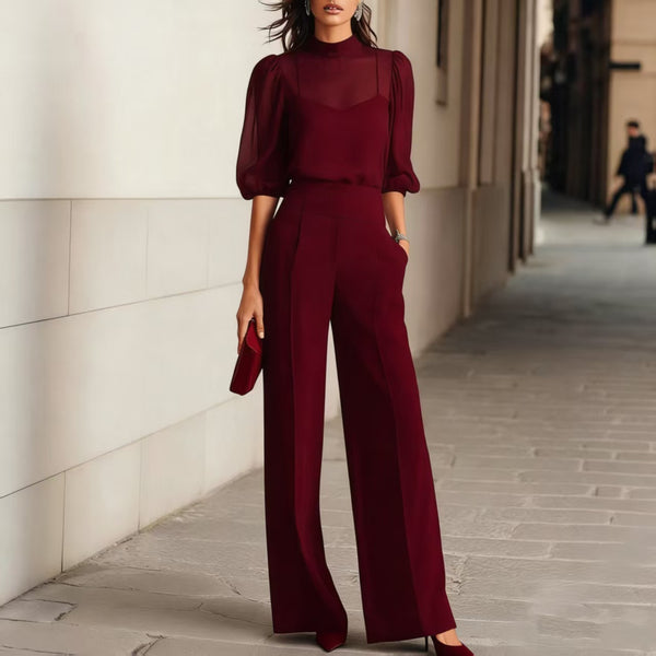 Three-piece Short-sleeved Trousers Suit Three-piece Camisole Vest Mesh Shirt And Dress Pants Women's Fashion Business Clothing
