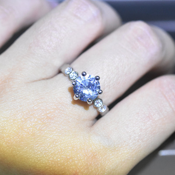 Classic Honeycomb Six-Prong Simulated Diamond Ring, Moissanite Hexagonal Band