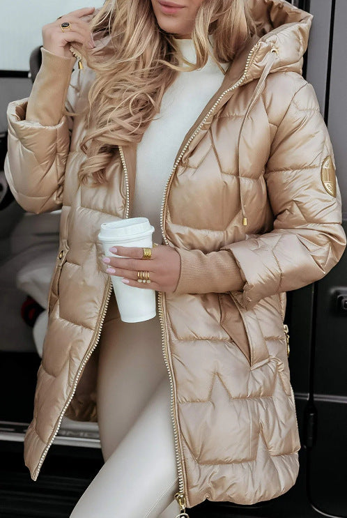 Hooded Cotton-Padded Jacket With Three Zippers