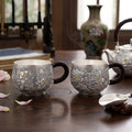 Pure 999 Fine Silver Elegant Handcrafted Silver Teacups Featuring Detailed Peony Relief and Traditional Woven Handles - Handicraft