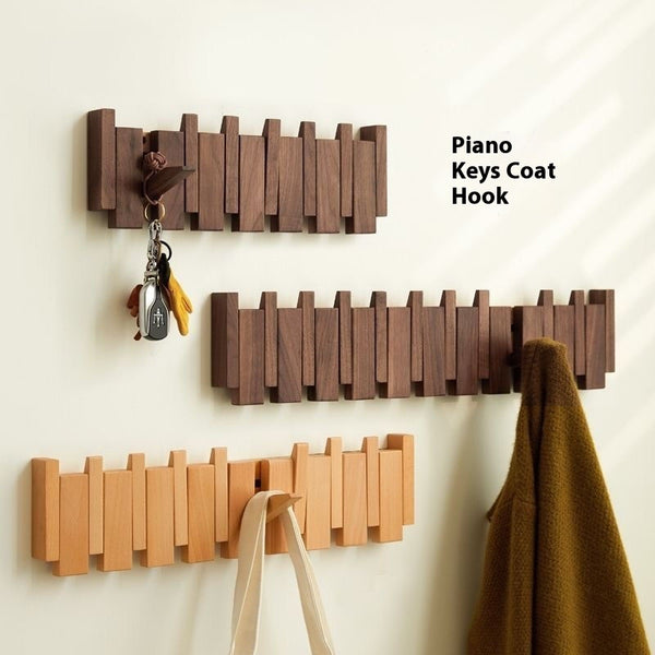 Wall Mounted Wood Coat Racks With 8 Hooks Art Entry Door Porch Hanging Hook Piano Key Shaped Clothes Hook Home Decor