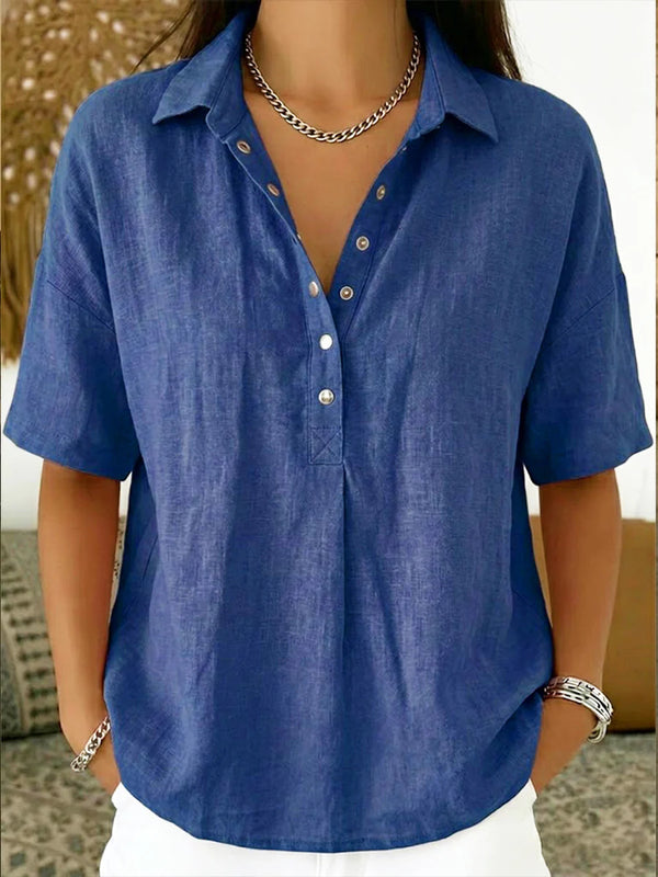 Summer Short-sleeved Shirt Button Pullover Top Fashion Casual Women's Clothing
