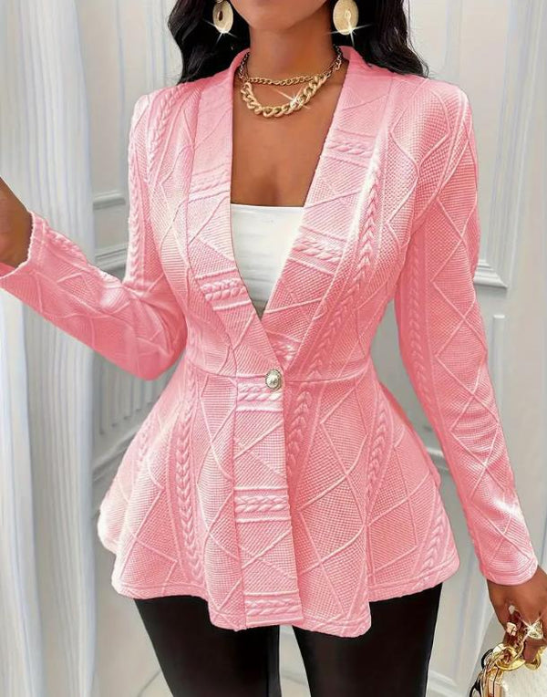 Women Jacquard Texture Single Button Slim-fit Long-sleeved Jacket