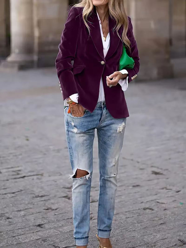 Elegant Figure-flattering Velvet Blazer With A Refined Touch