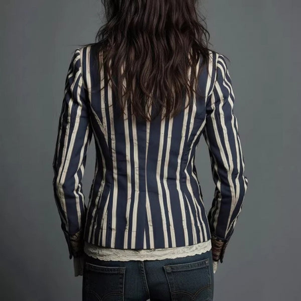Women's Bohemian Color-Block Striped Blazer