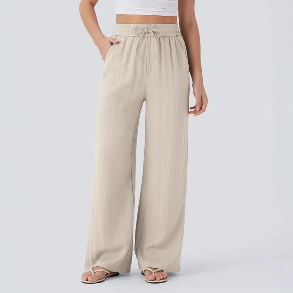 Solid Color Wide Leg Pants With Pockets Fashion Loose Drawstring Trousers Casual  Women's Clothing