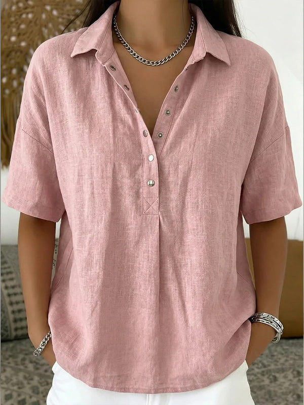 Summer Short-sleeved Shirt Button Pullover Top Fashion Casual Women's Clothing