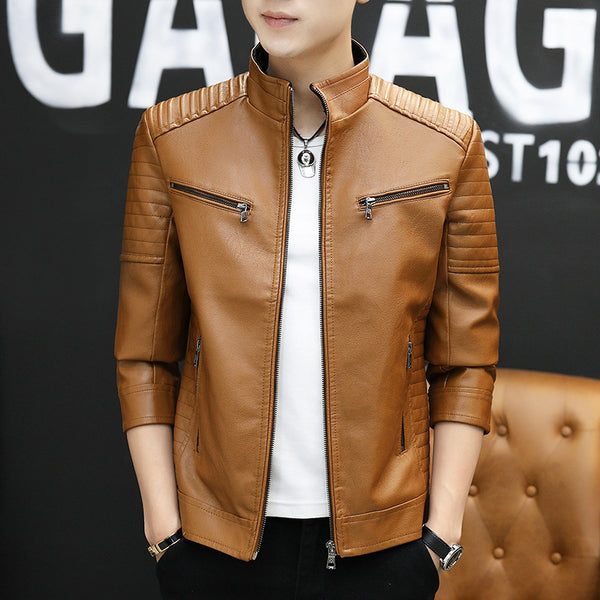 Youth Motorcycle Pu Leather Stand Collar Jacket