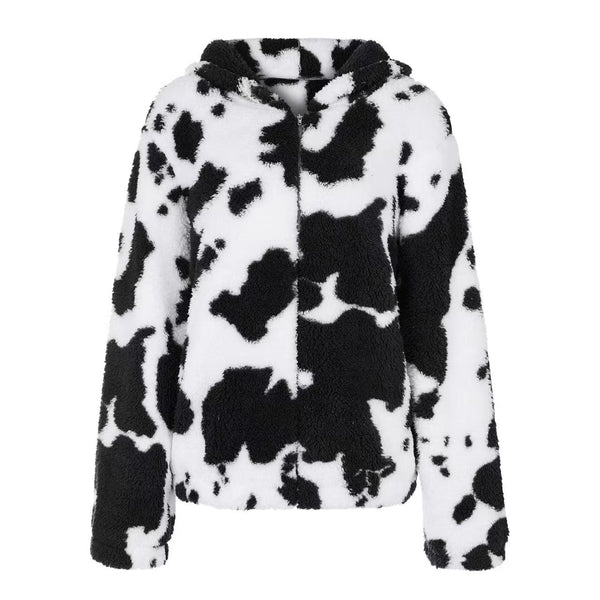 Women's Casual Fashion Plush Printed Zip-Up Jacket