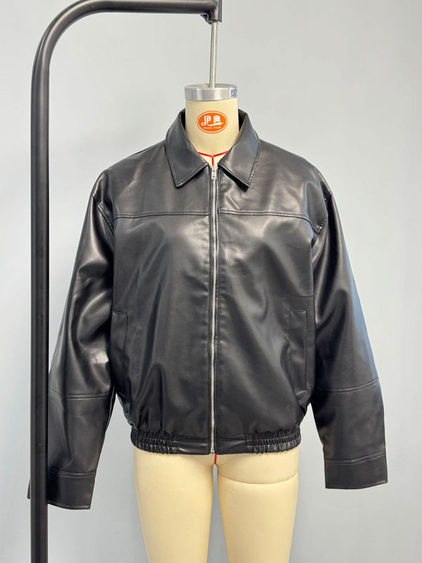 Fashionable And Chic Faux Leather Bomber Jacket Coats