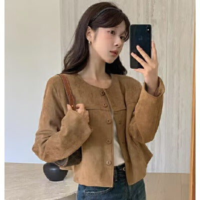 Retro Suede-Like Slimming Jacket Top