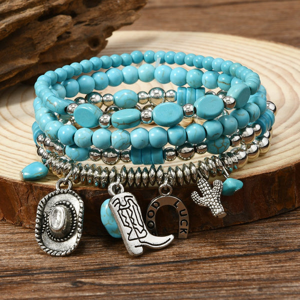Fashionable Casual Turquoise Beaded Elastic Bracelet