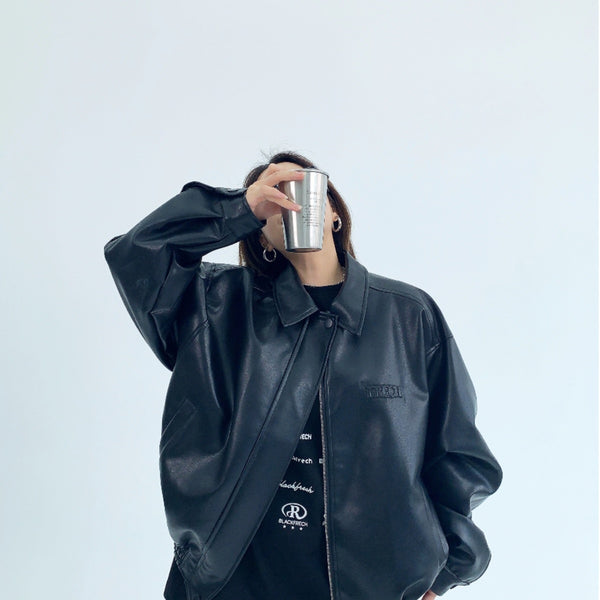 Troniche Steel Stamp PU Leather Motorcycle Jacket For Women