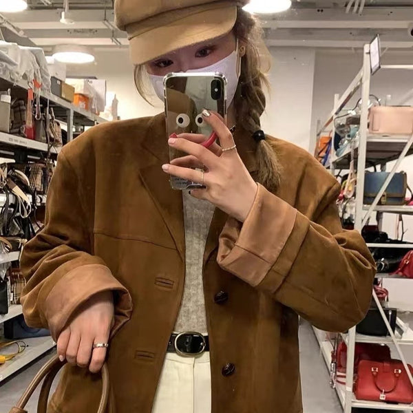 Dark Brown Coffee Suede Vintage Blazer