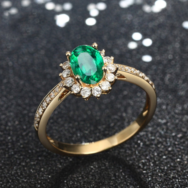 Adjustable Simulated Emerald & Simulated Diamond Ring For Women, Faux Gemstone Statement Band