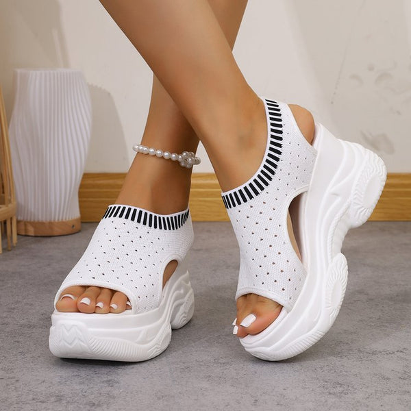 Summer New Thick-Soled Slip-On Flyknit Peep-Toe Sporty Sandals For Women