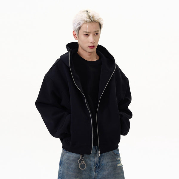 Solid-color Cardigan Hooded Sweatshirt For Men