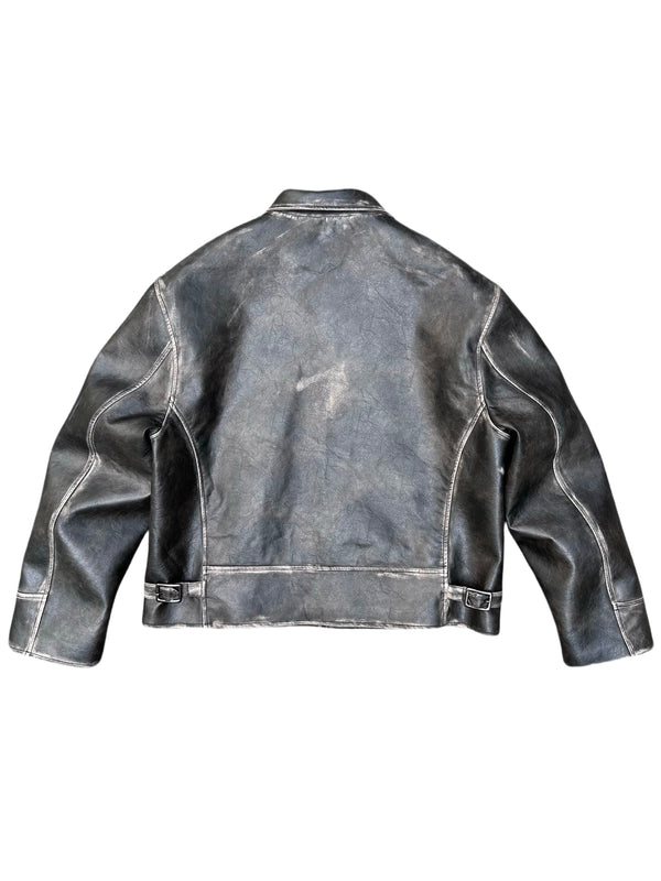 Eco-friendly Leather Handcrafted Distressed And Rubbed Short Wide PU Leather Jacket