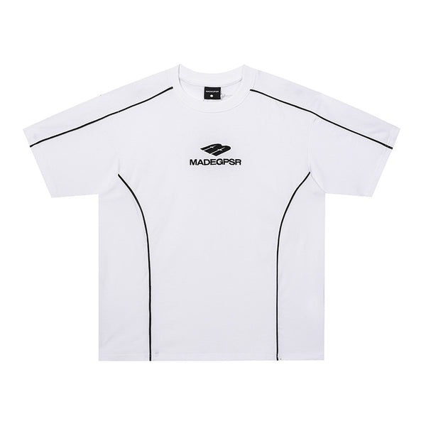Summer American-style Retro Letter Embroidery Bone China Ribbon Short-sleeve