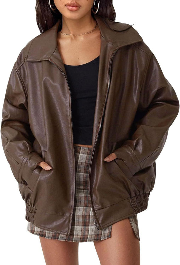 Women's Oversized Biker's Leather Jacket Fall Winter Fashion