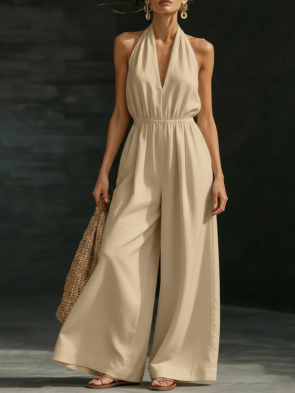 V-neck Halter Neck Jumpsuit For Women