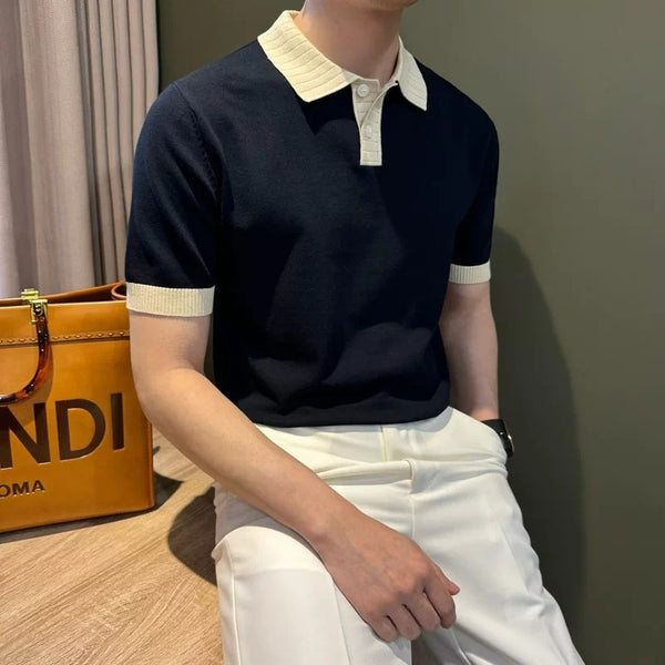 Men's Simple Contrasting Color Knitted Base Layer Shirt