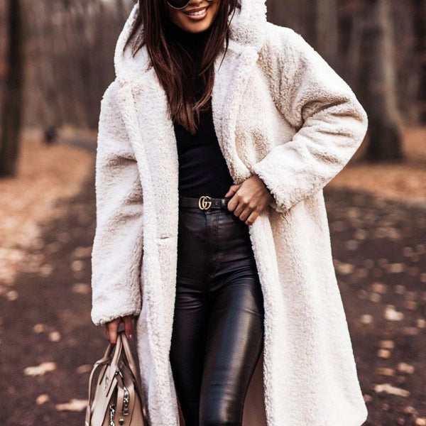 Autumn Winter Fashion Elegant Long Coat Woman Plush Warm Faux Fleece Coat Women Teddy Jacket Female Teddy Coat Outwear Ladies