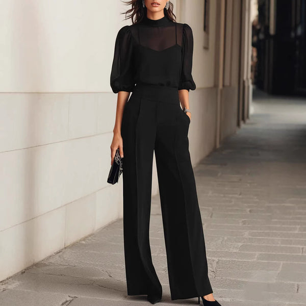 Three-piece Short-sleeved Trousers Suit Three-piece Camisole Vest Mesh Shirt And Dress Pants Women's Fashion Business Clothing