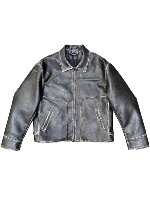 Eco-friendly Leather Handcrafted Distressed And Rubbed Short Wide PU Leather Jacket