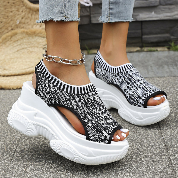 Summer New Thick-Soled Slip-On Flyknit Peep-Toe Sporty Sandals For Women