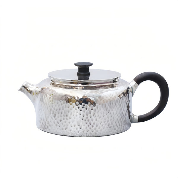 Pure 999 Fine Silver Stainless Steel Teapot with Hammered Texture and Black Accents: Modern Elegance for Tea Enthusiasts-exquisite handmade teapot - Handicraft