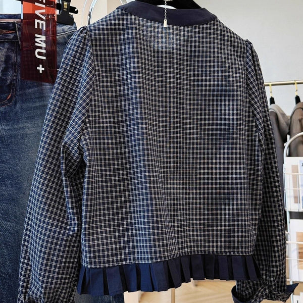 Loose Slimming Plaid Bow-Tied Ruffle-Trimmed Shirt