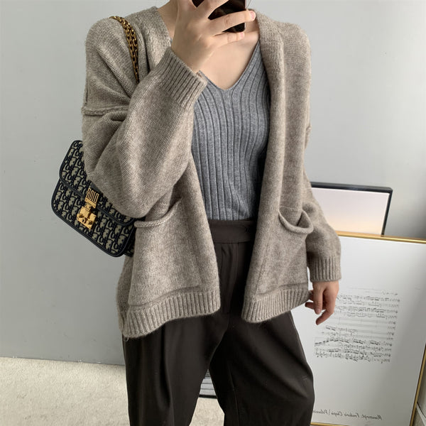 Casual Knitted Cardigan Laid-back Style Womens