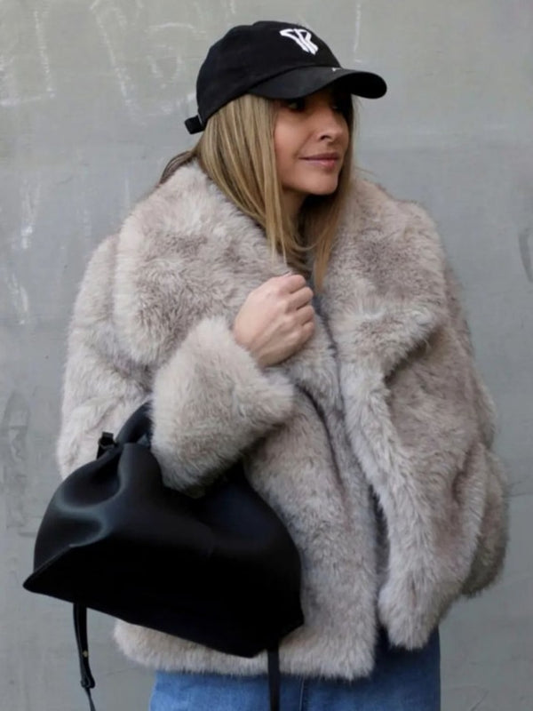 Winter Plush Coat Fashion Warm Thicken Fluffy Lapel Jacket Outwear Casual Long Sleeve Tops Womens Clothing
