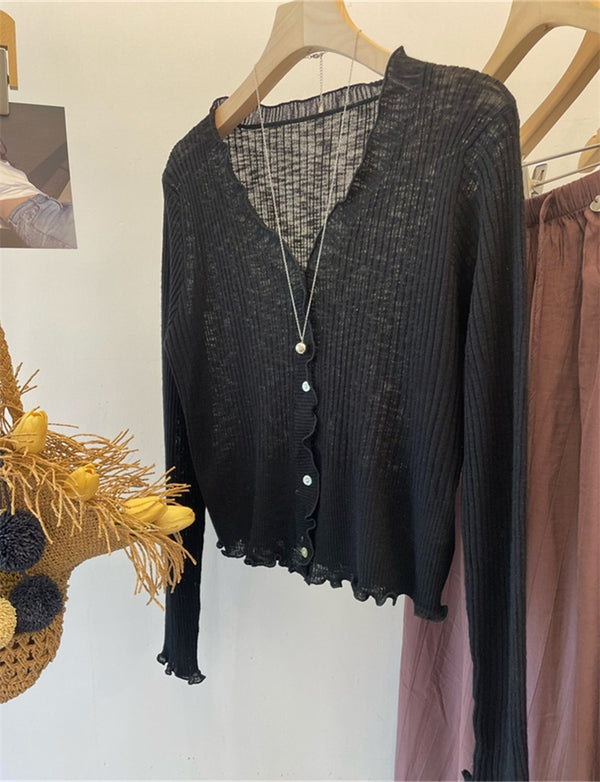 Women's Ruffled-edge Thin Casual Cardigan