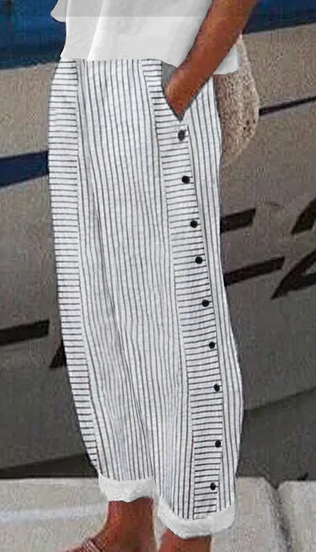 Women's Striped Casual Trousers Lightweight  Blend Stretch Pants
