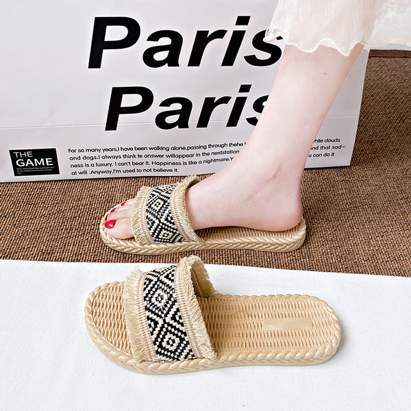 Summer New Ethnic-Style Woven Slide Sandals For Women