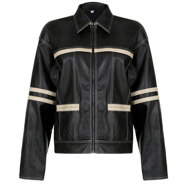 Women's Retro Contrast Color Split Leather Coat