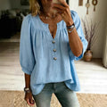 Three-quarter-sleeve Buttoned Casual Loose-fit T-shirt