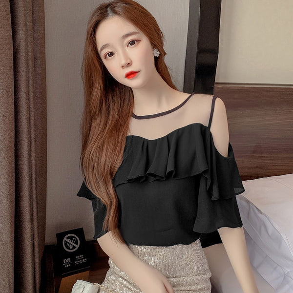 Solid-color Loose-fitting Womens Chic Blouse