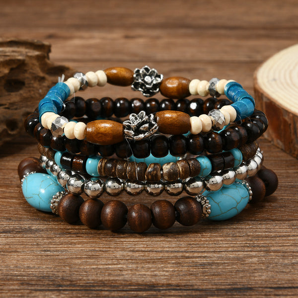 Fashionable Casual Turquoise Beaded Elastic Bracelet