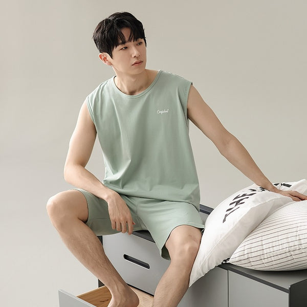 Men's Summer Sleeveless Tank Top And Shorts Casual Outerwear-Ready Loungewear Set