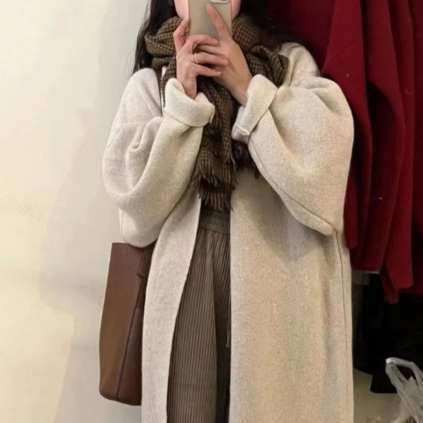 Womens Long Retro-Style French-Style Sweater Coat For FallWinter