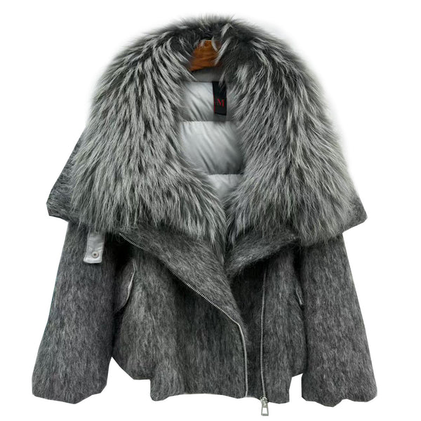 Womens Down Jacket With A Luxurious Cashmere Fur And Raccoon-Fur Collar