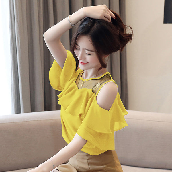 Solid-color Loose-fitting Womens Chic Blouse