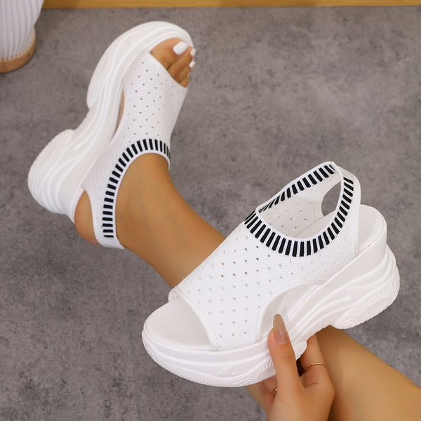 Summer New Thick-Soled Slip-On Flyknit Peep-Toe Sporty Sandals For Women